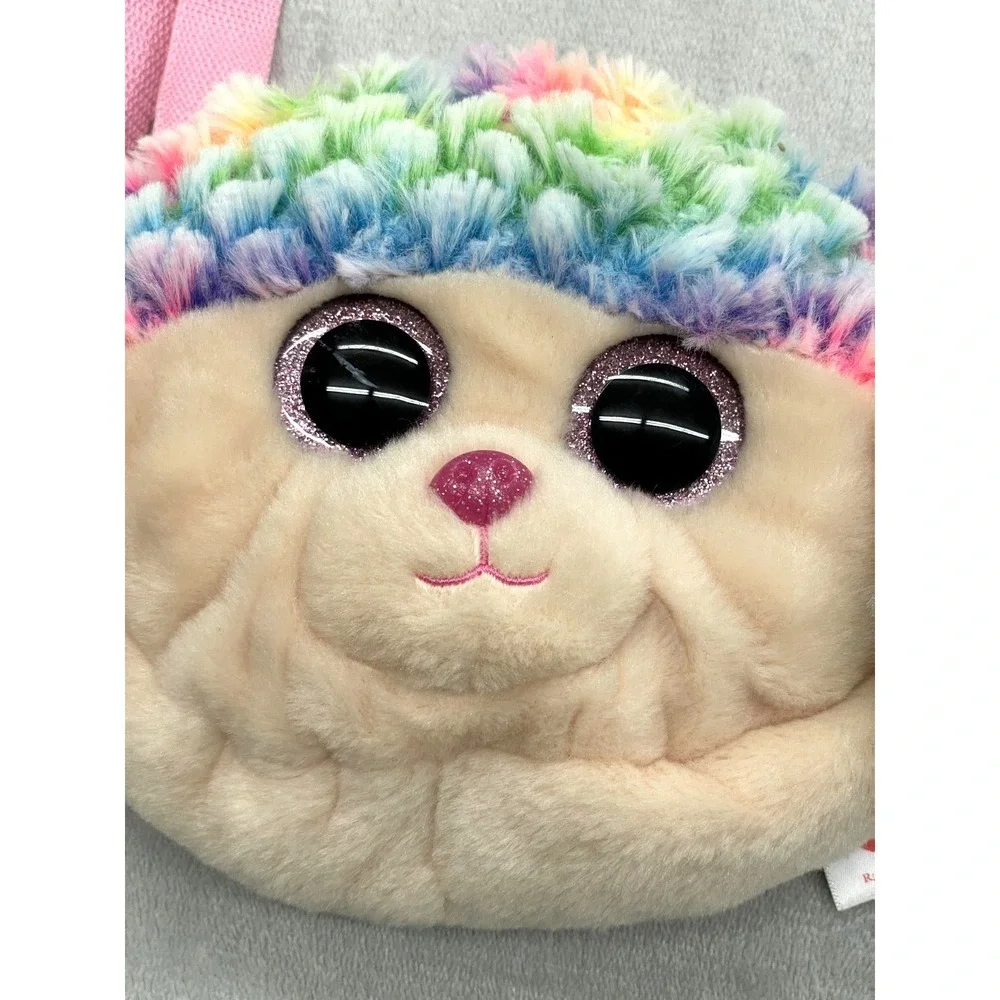 Ty Gear Beanie Boos Rainbow the Poodle Plush Purse Bag Pink Strap